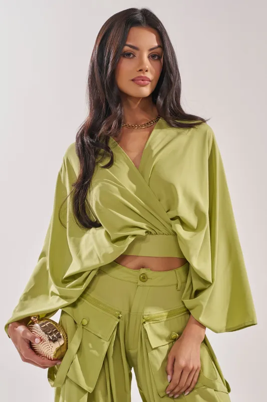 TALK ABOUT ME BLOUSE IN CHARTREUSE made by AKIRA