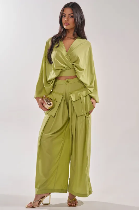TALK ABOUT ME TROUSER IN CHARTREUSE made by AKIRA