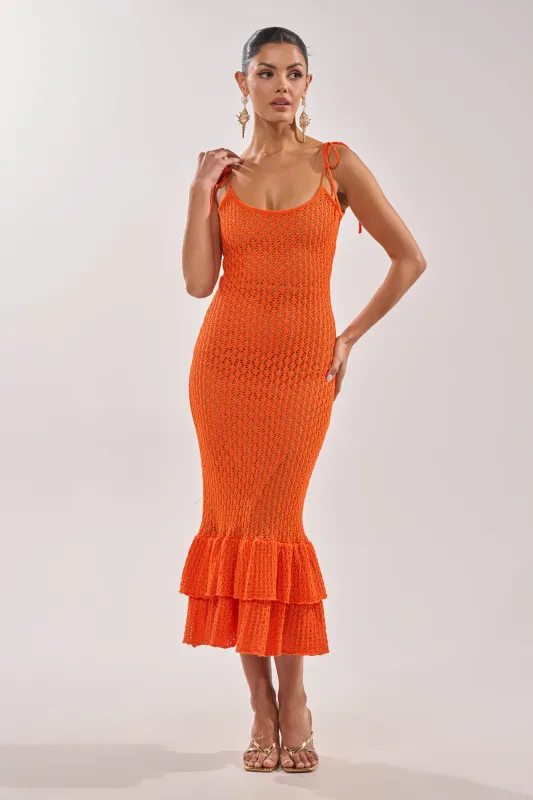 LINSEY MAXI KNIT DRESS IN ORANGE sold by AKIRA