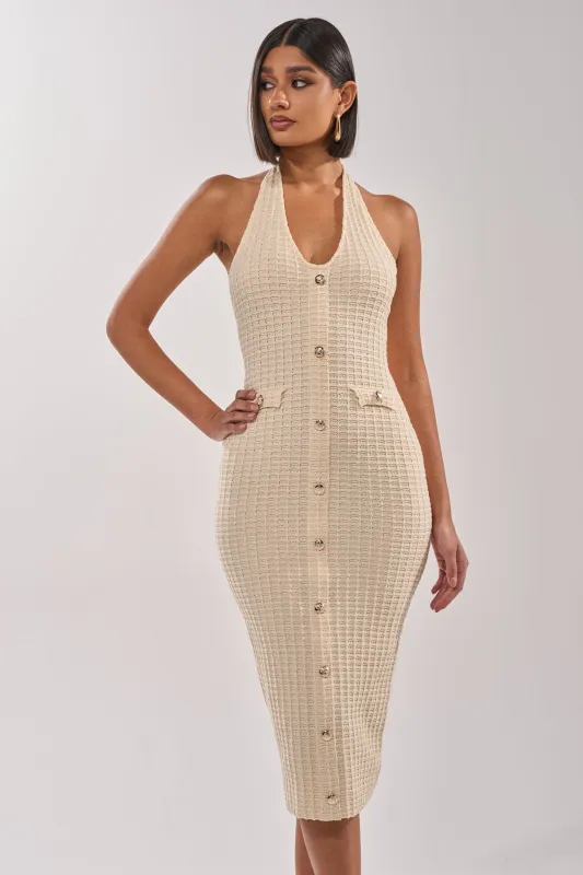 BUTTONED DOWN BADDIE MIDI DRESS IN WHITE made by AKIRA