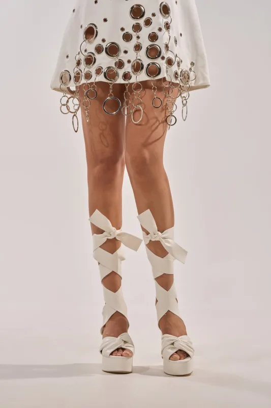 AZALEA WANG SAKI WHITE PU CHUNKY WRAP UP SANDAL sold by AKIRA