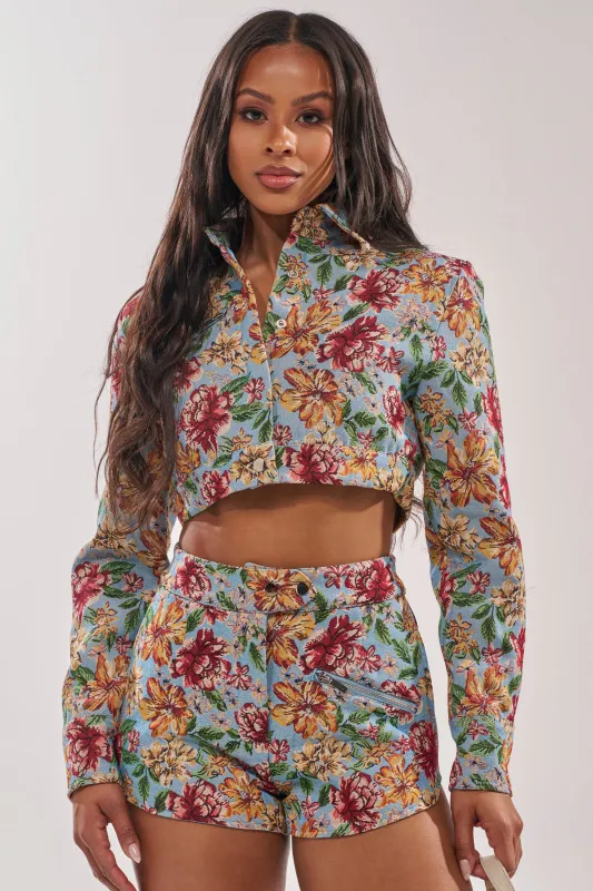 GOOD KARMA TAPESTRY MOTO IN BLUE MULTI made by AKIRA