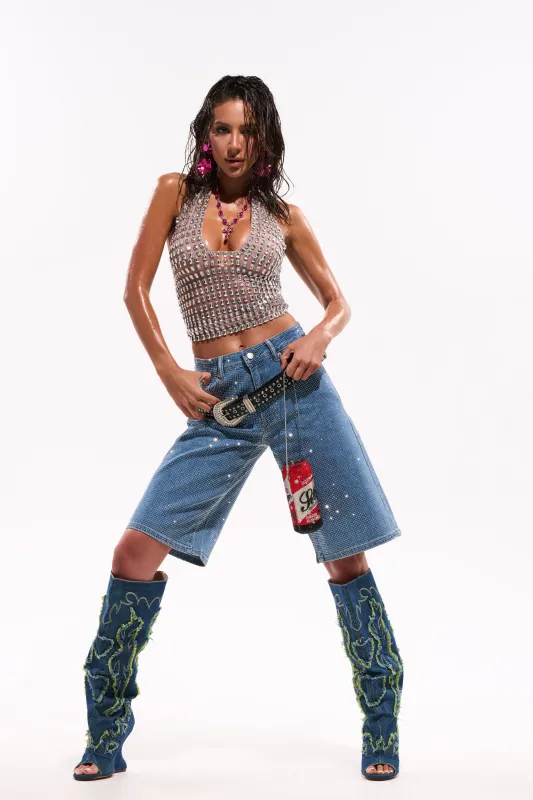 BLING BLING RHINESTONE BERMUDA SHORT made by AKIRA