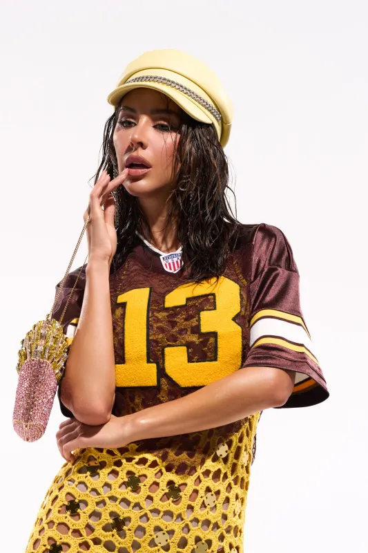 LUCKY LACE JERSEY TOP IN BROWN made by AKIRA