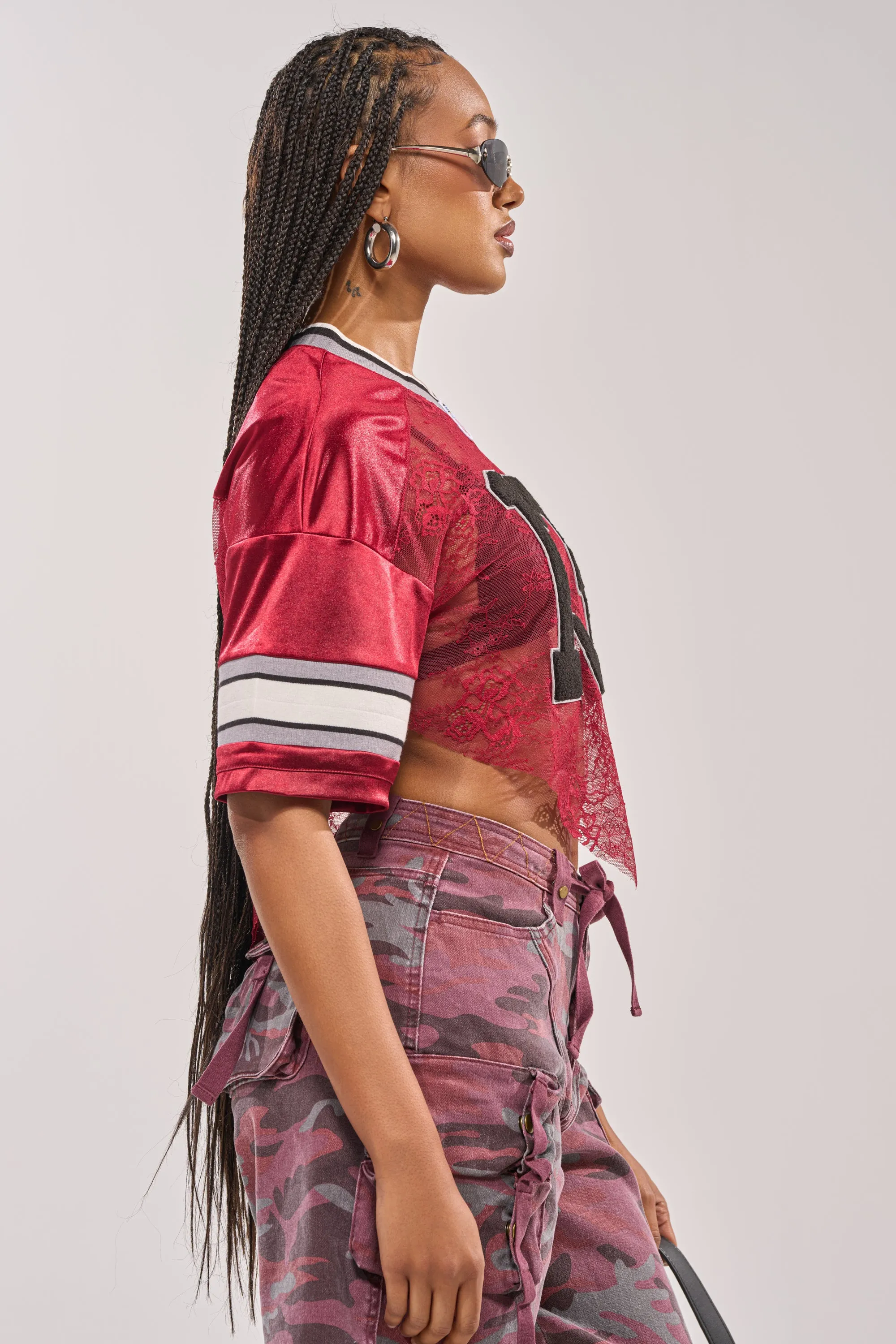 LUCKY LACE JERSEY TOP IN BURGUNDY sold by AKIRA product image thumbnail 5