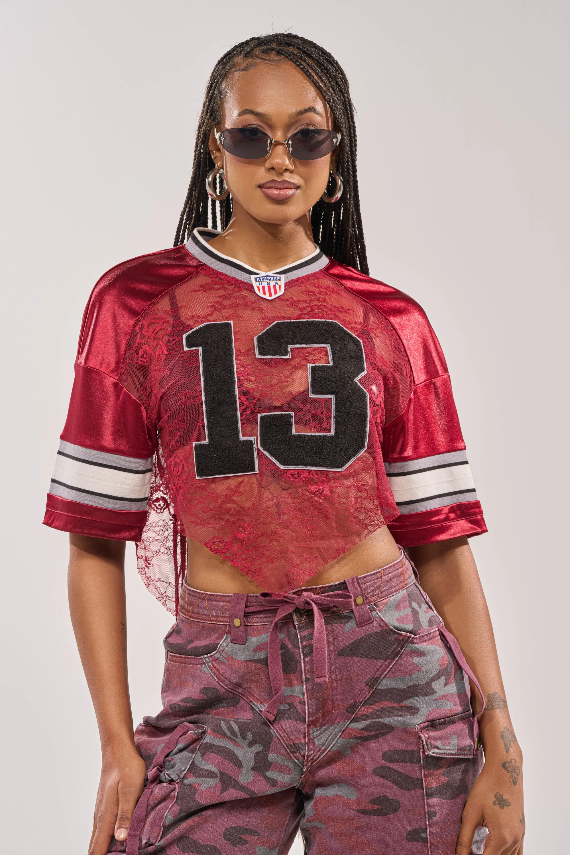 LUCKY LACE JERSEY TOP IN BURGUNDY sold by AKIRA product image thumbnail 3