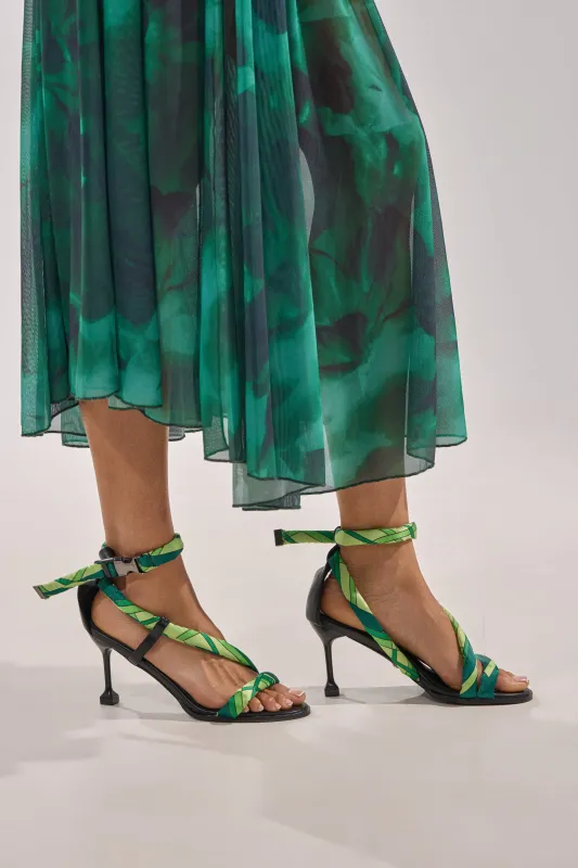 AKIRA GOLD ABSTRACT PRINT PU STILETTO SANDAL sold by AKIRA