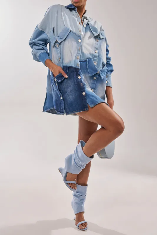 AZALEA WANG KYVELISA BLUE WEDGE OPEN TOE BOOTIE made by Azalea Wang