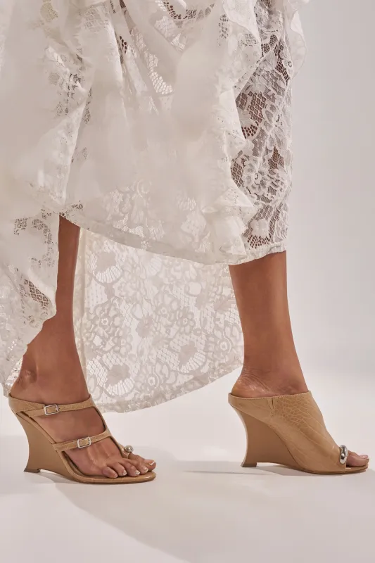 AKIRA GOLD GINO NUDE CROC WEDGE SANDAL made by AKIRA