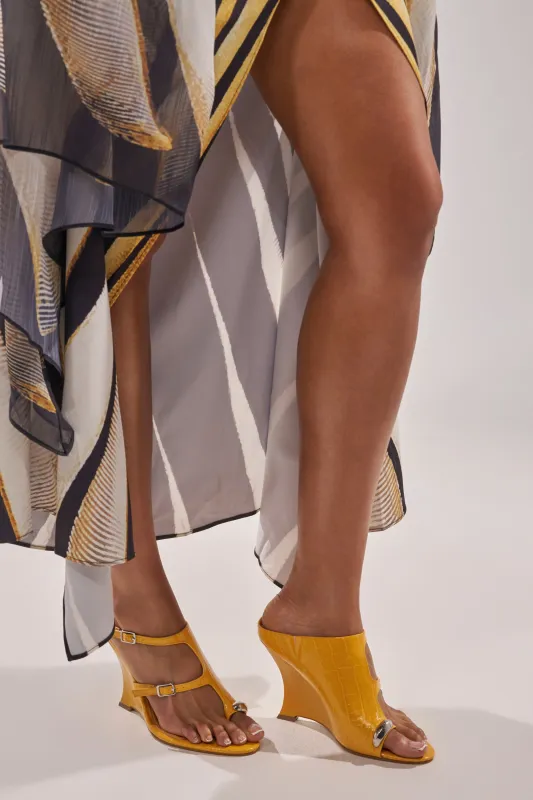 AKIRA GOLD GINO MUSTARD CROC WEDGE SANDAL made by AKIRA