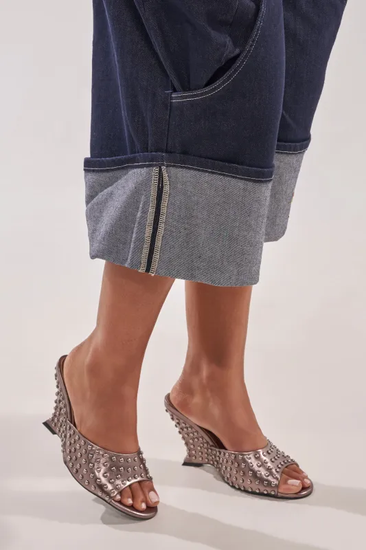 AZALEA WANG FABRON PEWTER EMBELLISHED WEDGE SANDAL made by Azalea Wang