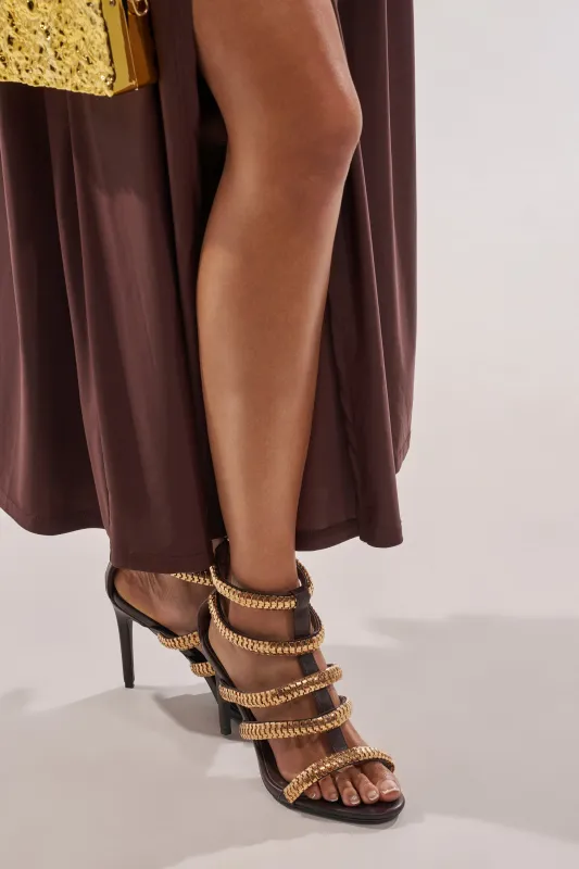 AZALEA WANG HERSILIE BROWN GLADIATOR STILETTO made by Azalea Wang