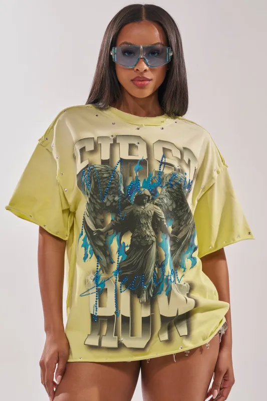 FIRST ROW NEW RENAISSANCE RHINESTONE TEE made by AKIRA