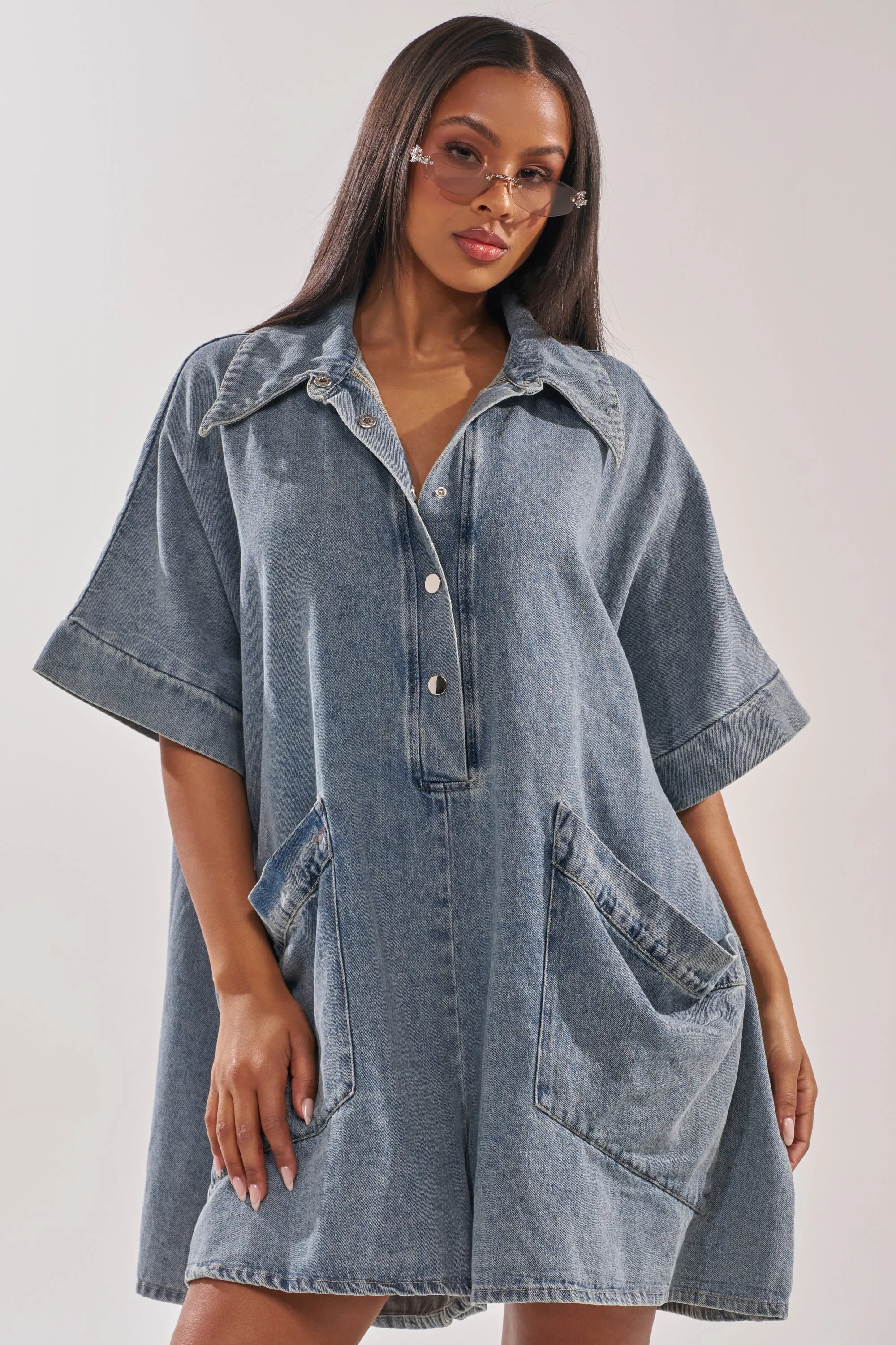 MELODY COLLARED DENIM ROMPER sold by AKIRA product image thumbnail 3