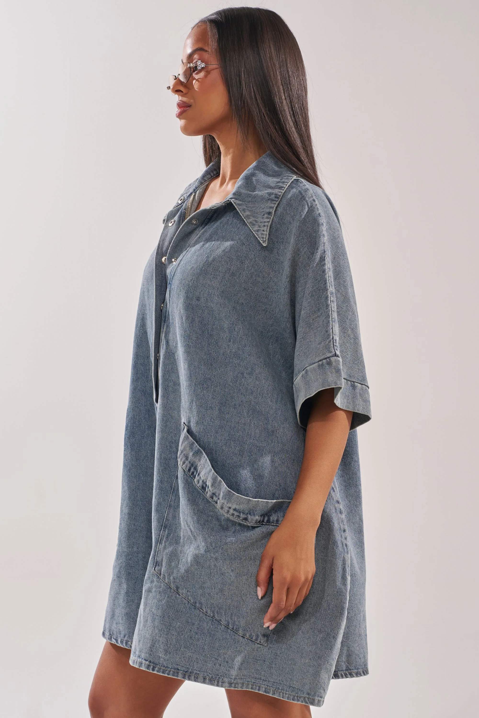 MELODY COLLARED DENIM ROMPER sold by AKIRA product image thumbnail 5
