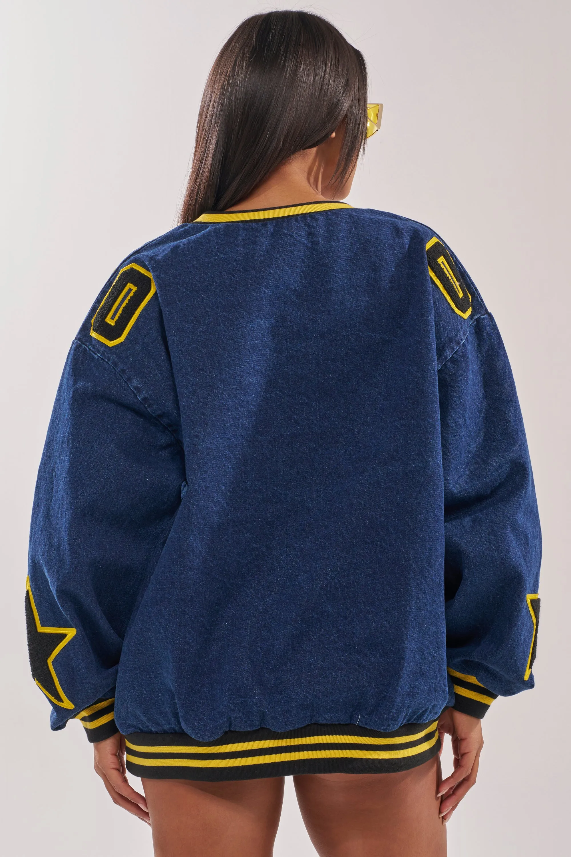 ALL AROUND THE WORLD DENIM SWEATSHIRT IN DARK BLUE sold by AKIRA product image thumbnail 5