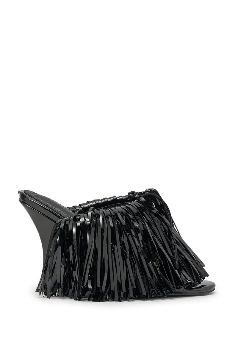 AZALEA WANG VAILYN BLACK FRINGE PU WEDGE SANDAL sold by AKIRA product image thumbnail 4