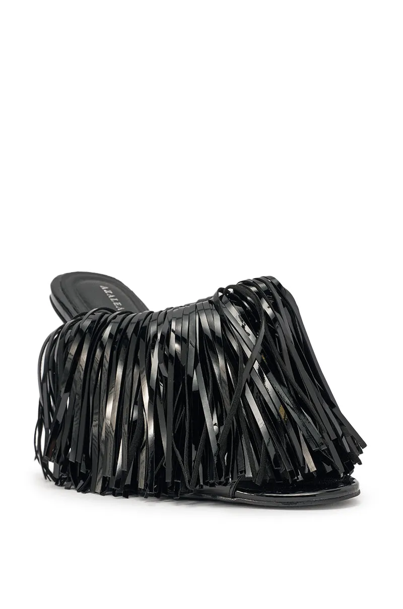 AZALEA WANG VAILYN BLACK FRINGE PU WEDGE SANDAL sold by AKIRA product image thumbnail 5