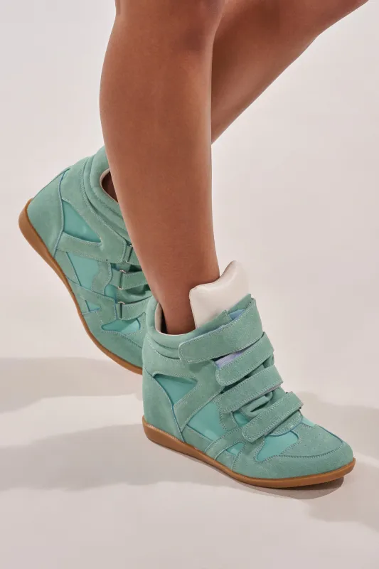 AZALEA WANG BRYANT TEAL WEDGE SNEAKER made by AKIRA