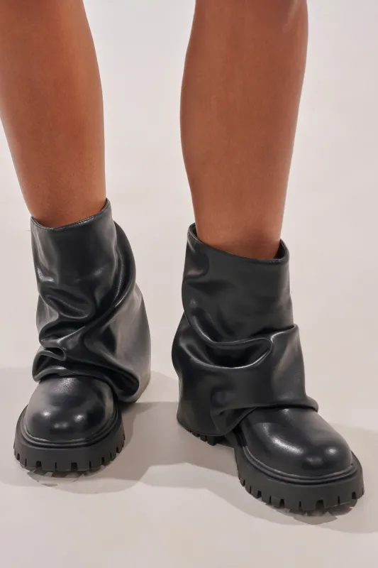 AZALEA WANG CLARKE BLACK PU SLOUCHY SHORT SHAFT COMBAT BOOTIE made by Azalea Wang