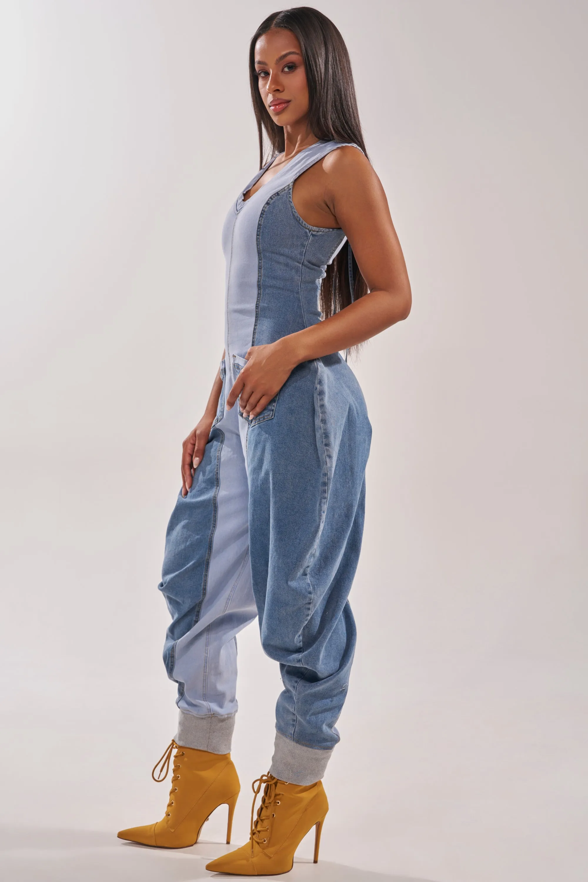 TALK OF THE STREET DENIM JUMPSUIT sold by AKIRA product image thumbnail 4