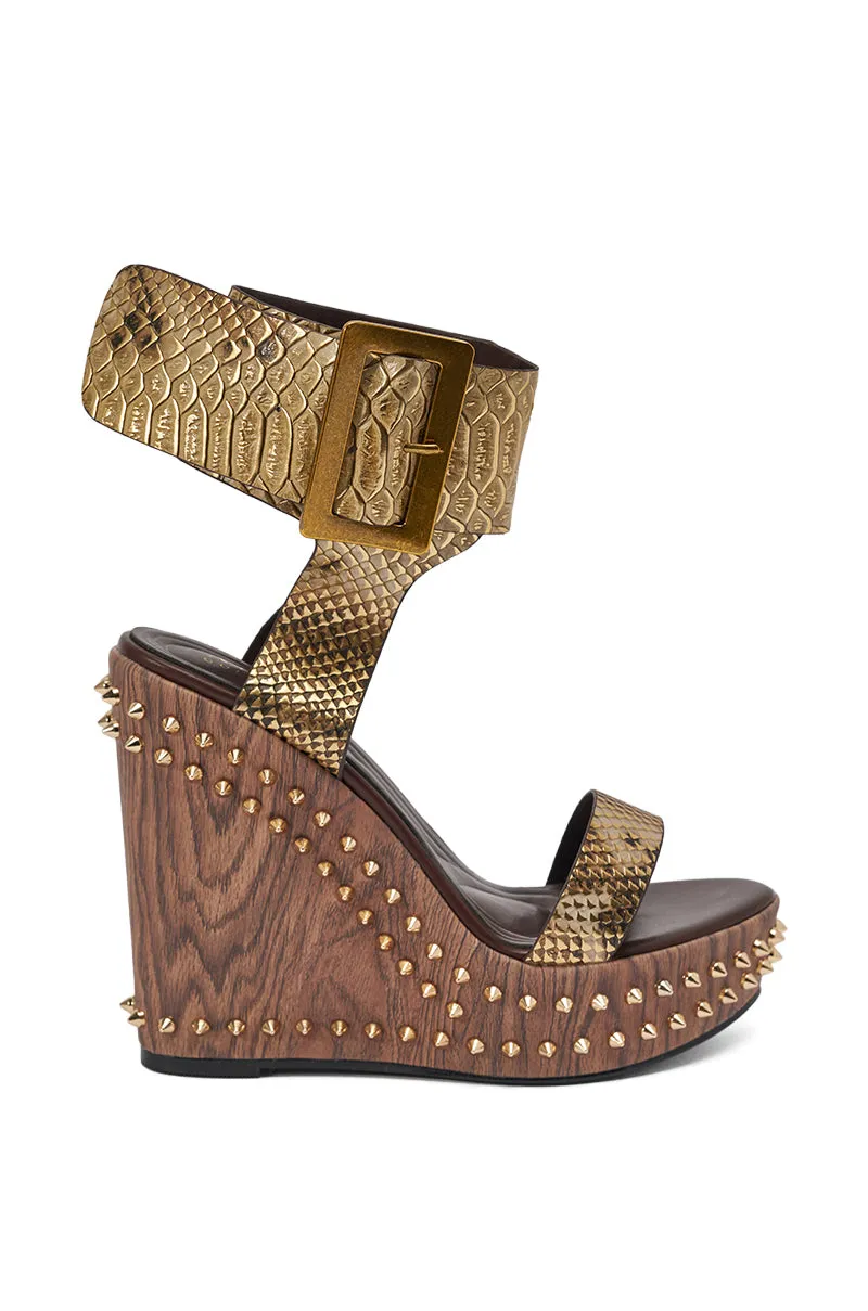 AKIRA GOLD SLOANE BROWN STUD AND SNAKE WEDGE SANDAL sold by AKIRA product image thumbnail 4