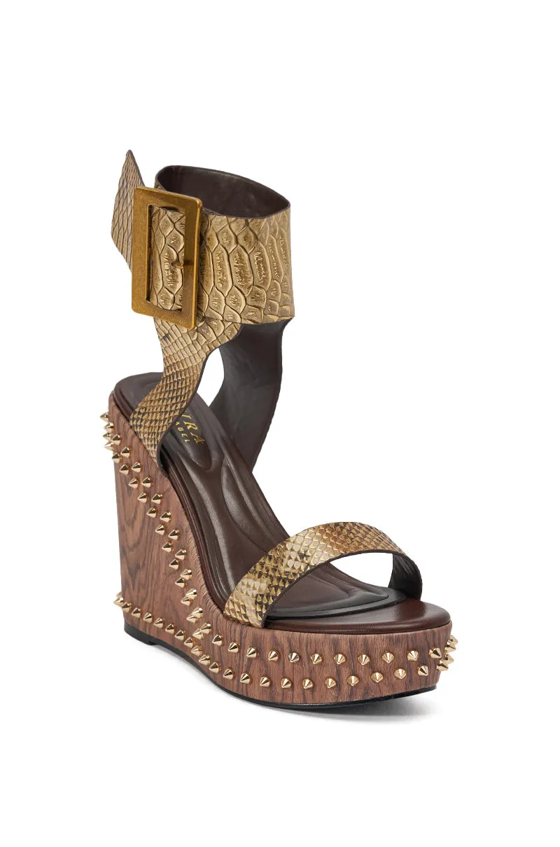 AKIRA GOLD SLOANE BROWN STUD AND SNAKE WEDGE SANDAL sold by AKIRA product image thumbnail 5