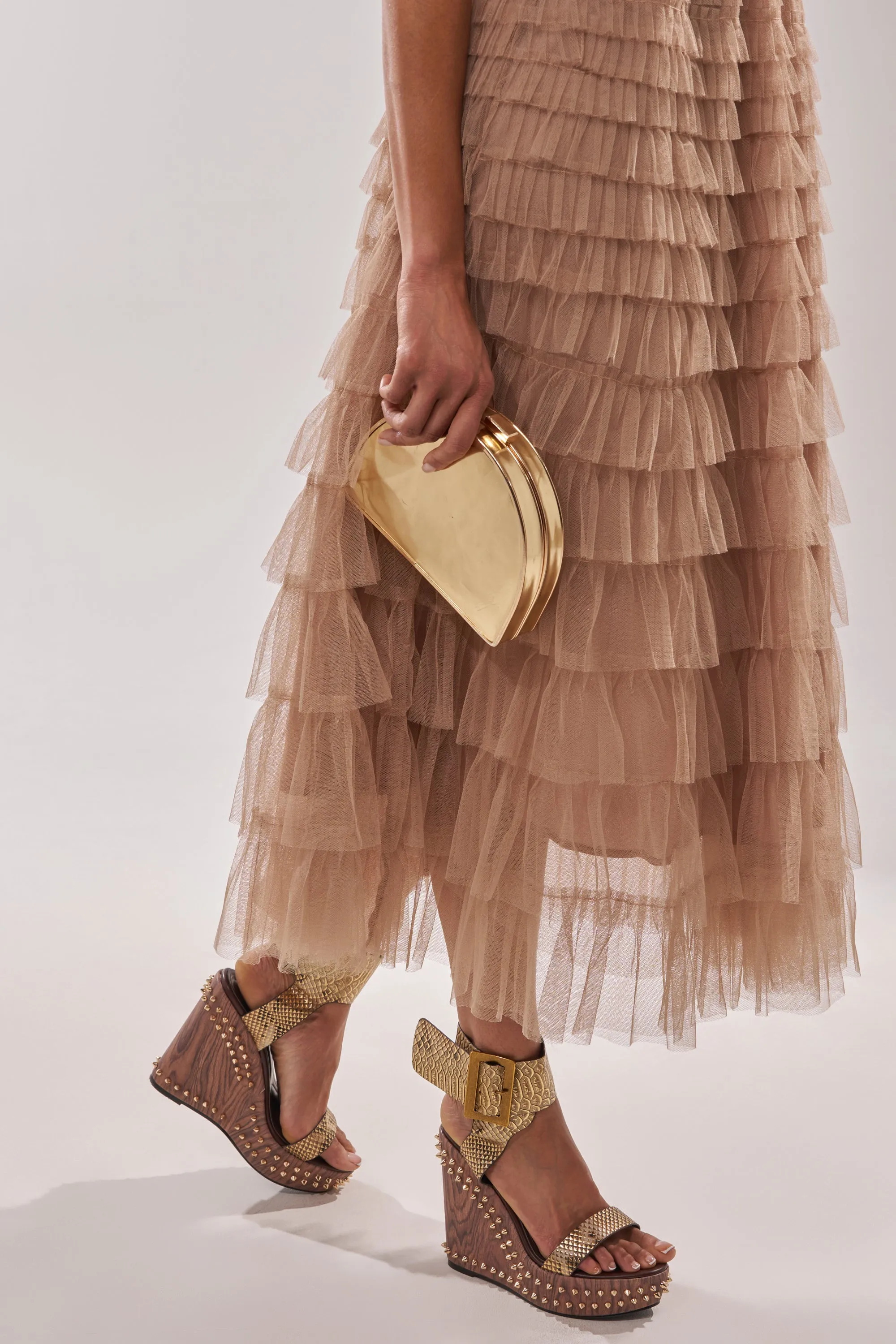 AKIRA GOLD SLOANE BROWN STUD AND SNAKE WEDGE SANDAL sold by AKIRA product image thumbnail 2