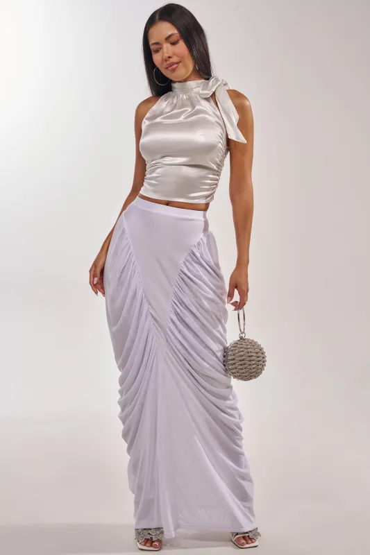 DREAMY RUCHED SKIRT IN WHITE made by AKIRA