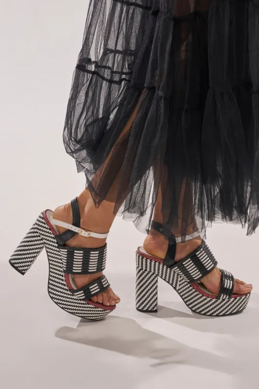 AZALEA WANG TESERA BLACK WHITE PLATFORM WOVEN SANDAL made by Azalea Wang