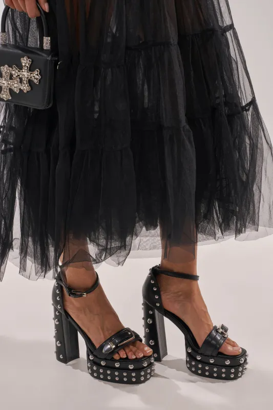 AZALEA WANG EUGENIJA BLACK CHUNKY EMBELLISHED STUDDED SANDAL made by Azalea Wang