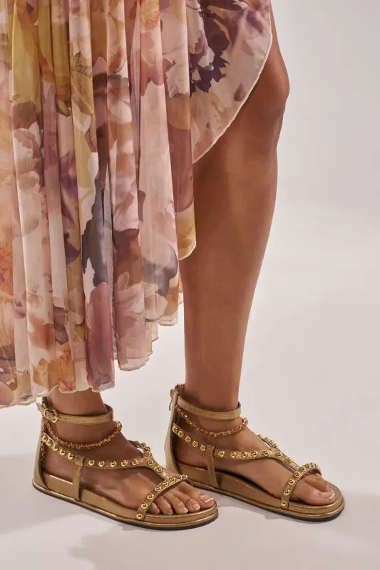 AKIRA GATO BRONZE GOLD METAL EMBELLISHED FLAT SANDAL made by AKIRA