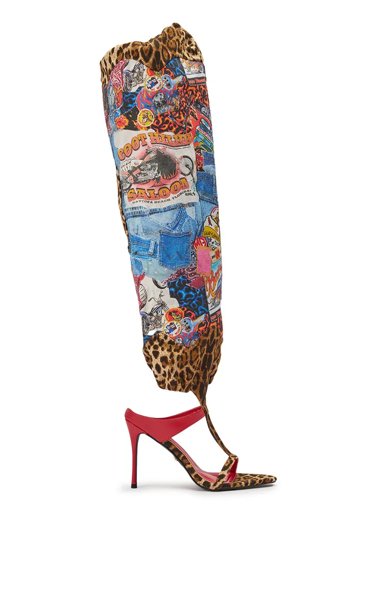 AKIRA GOLD ZIDANA DENIM MULTI BOOTIE WITH OPEN TOE sold by AKIRA product image thumbnail 4