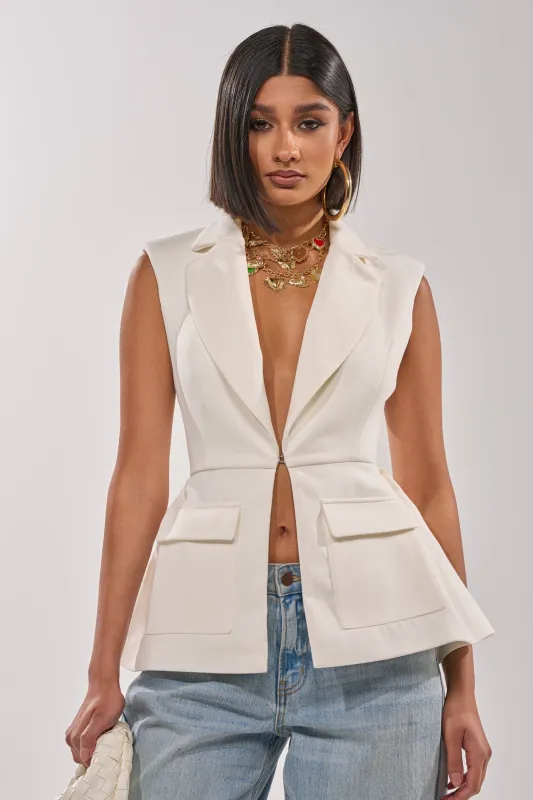 NAOMI BLAZER VEST IN WHITE made by AKIRA