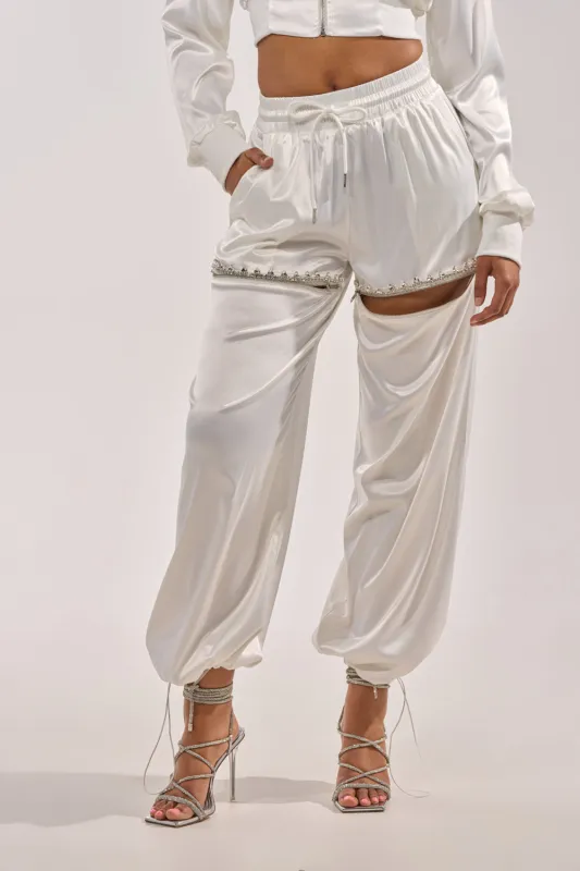 CALL BACK CUTOUT SATIN JOGGER made by AKIRA