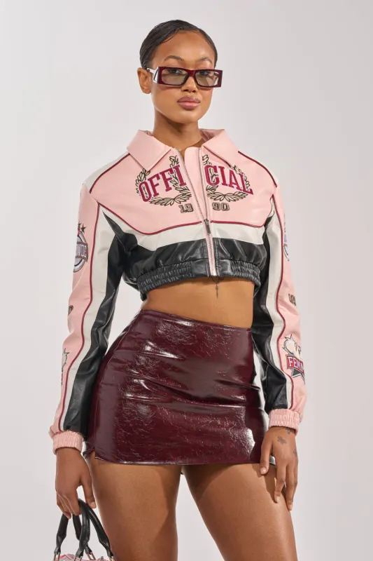 NEVER BETTER CROPPED BOMBER made by AKIRA