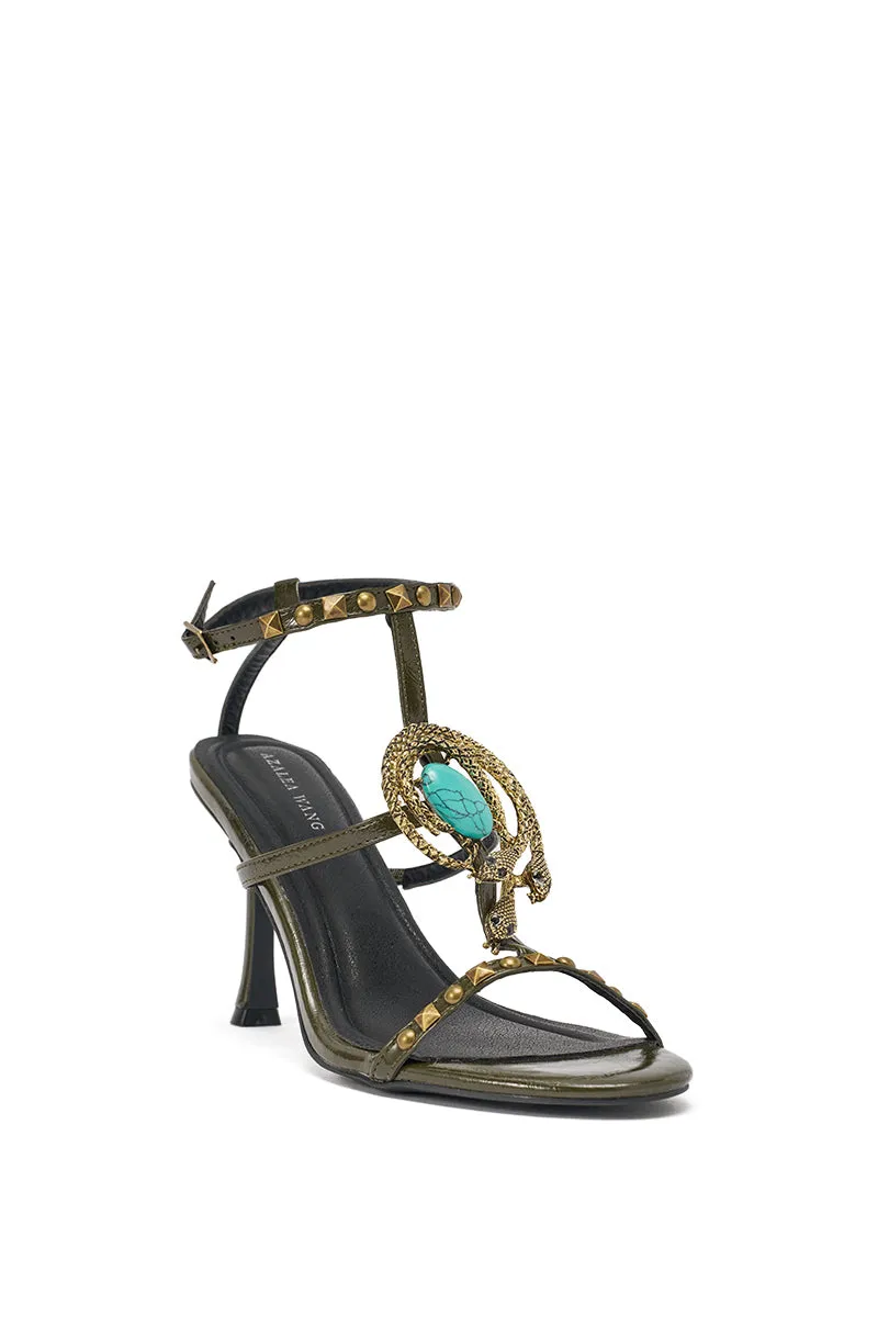 AZALEA WANG REPUTATION OLIVE PU EMBELLISHED STILETTO SANDAL sold by AKIRA product image thumbnail 5