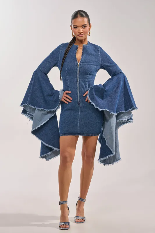 WALK IN THE PARK DENIM MINI DRESS made by AKIRA