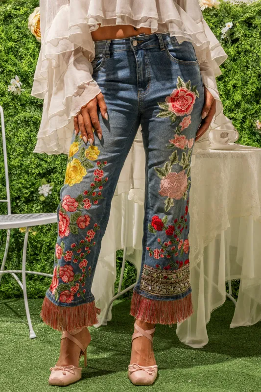 FLORAL FOR DAYS STRAIGHT LEG DENIM made by AKIRA