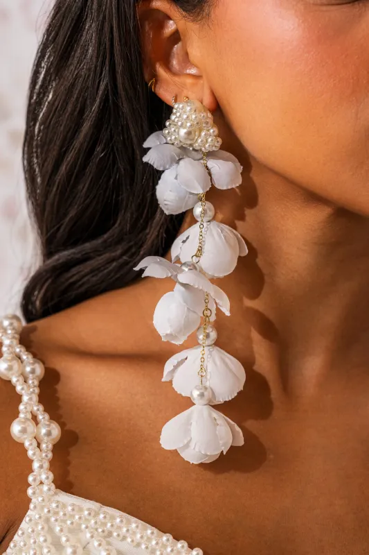 LETS BLOOM DANGLE EARRING IN WHITE made by AKIRA
