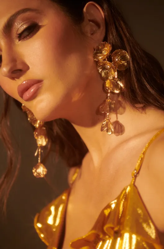 PRETTY LADY EMBELLISHED DANGLE EARRINGS IN GOLD made by AKIRA
