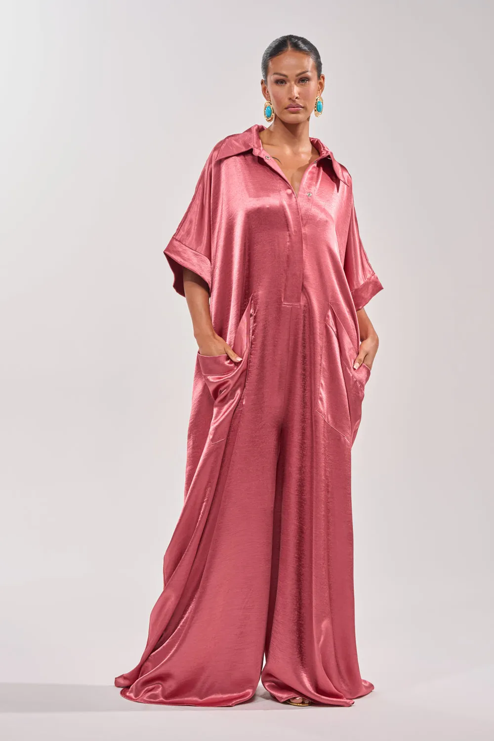SHE'S RICH OVERSIZED JUMPSUIT IN ROSE sold by AKIRA