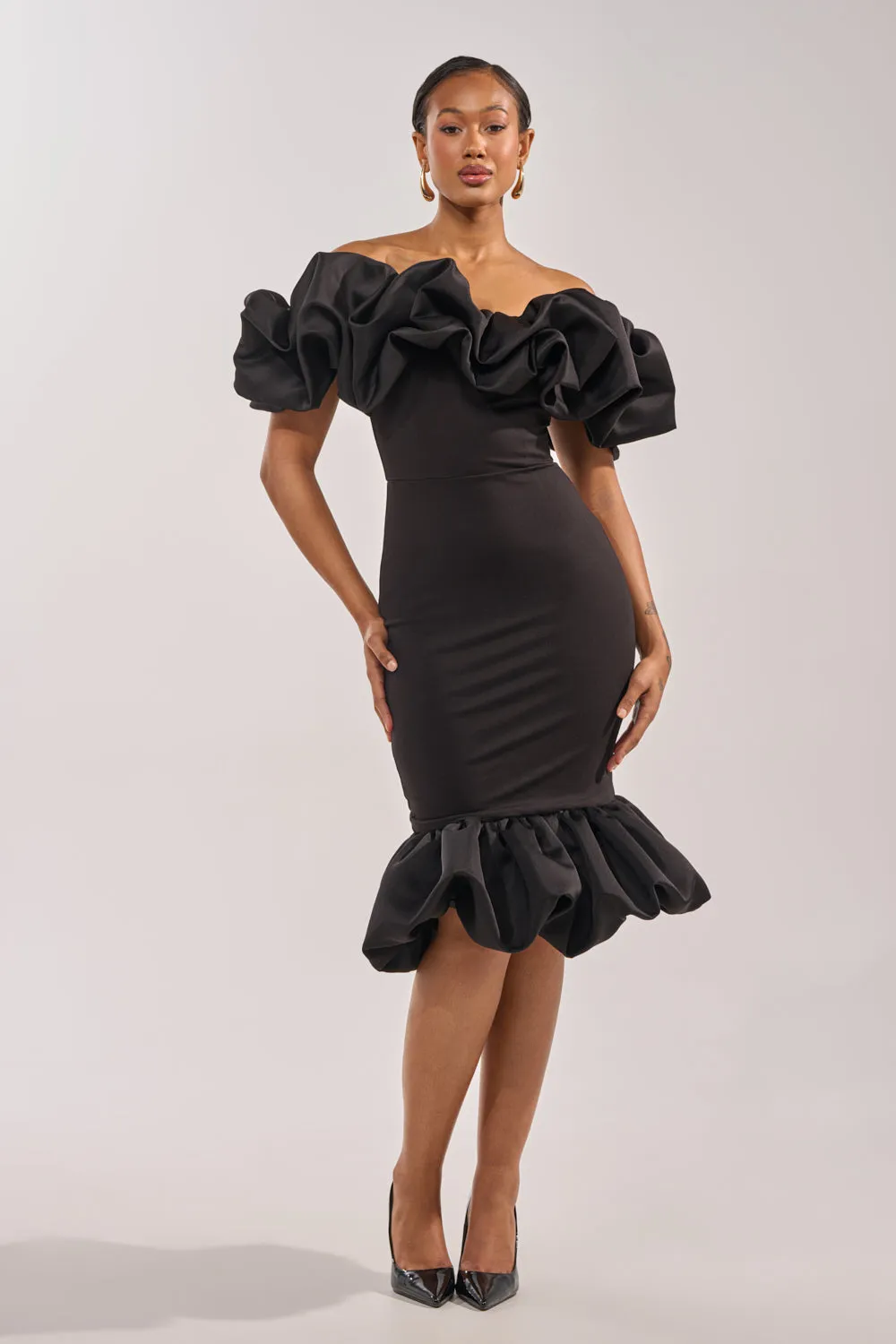 COCKTAIL HOUR PUFF SLEEVE MIDI DRESS sold by AKIRA product image thumbnail 2