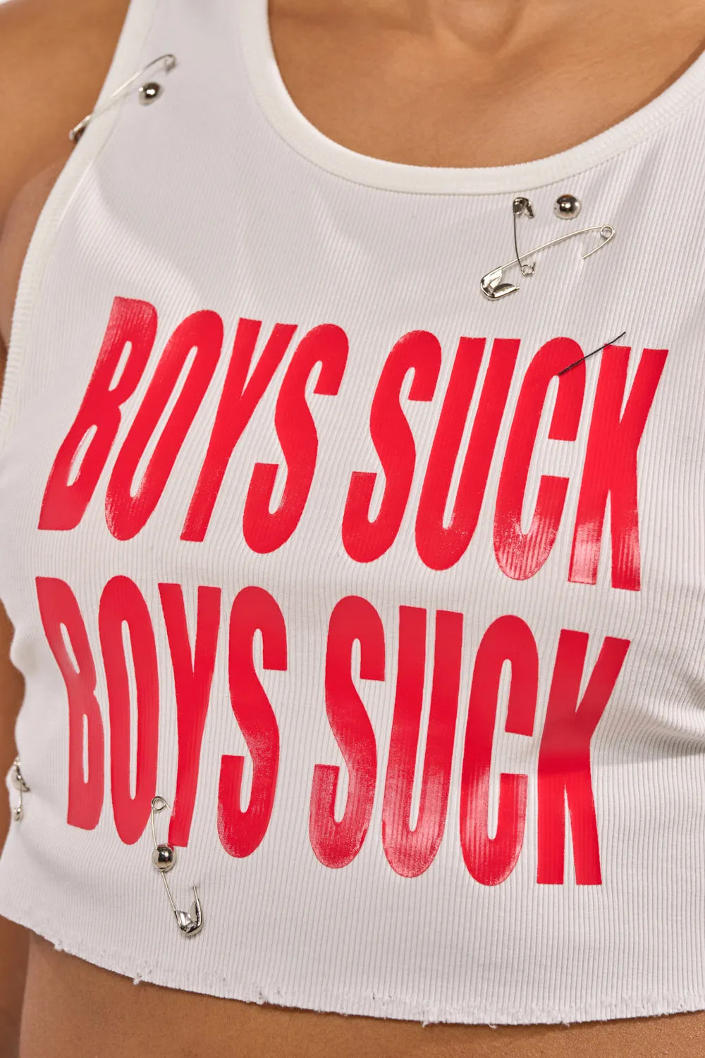 BOYS LIE DISTRESSED CROPPED TANK IN WHITE sold by AKIRA product image thumbnail 5