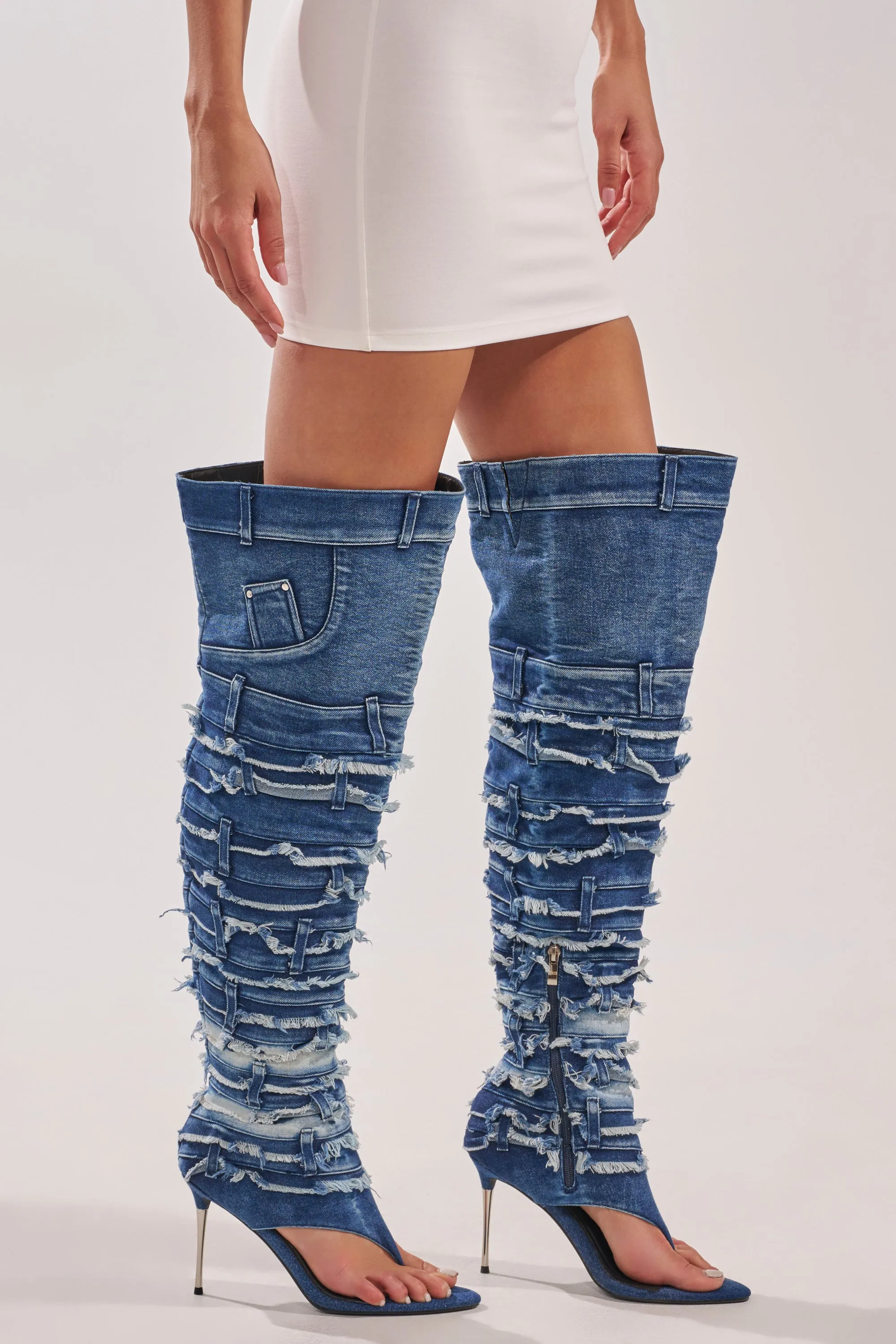 AZALEA WANG SENA DENIM STILETTO OPEN TOE BOOT sold by AKIRA product image thumbnail 4