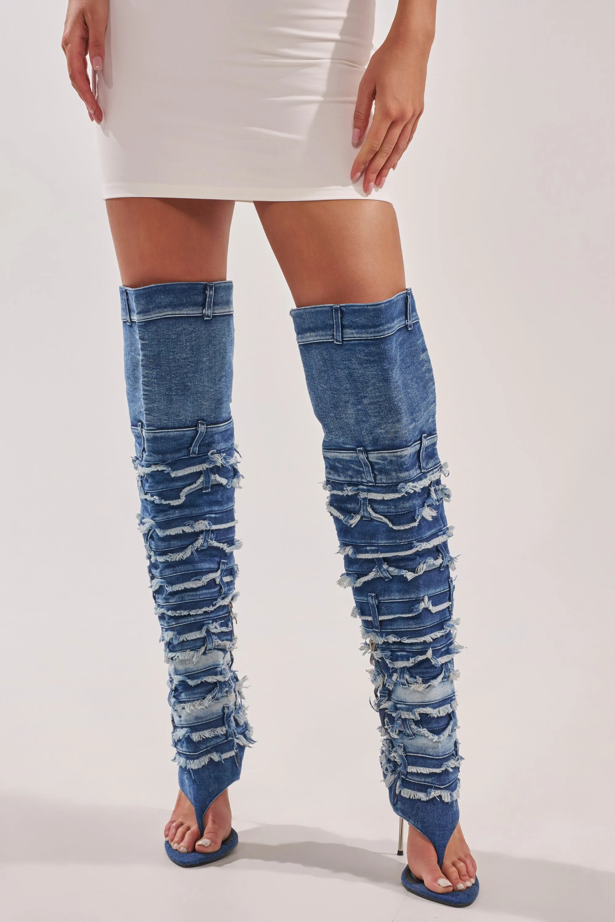 AZALEA WANG SENA DENIM STILETTO OPEN TOE BOOT sold by AKIRA product image thumbnail 2