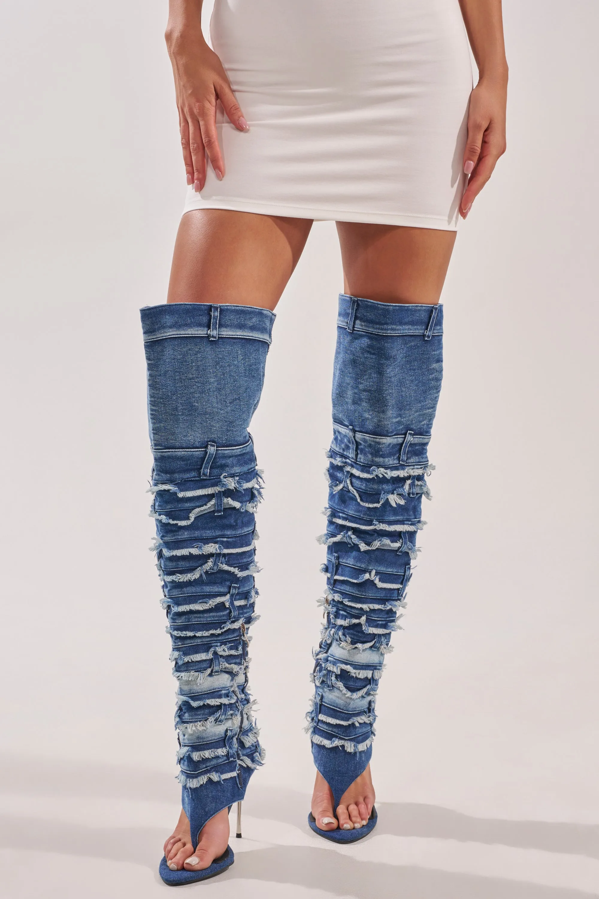 AZALEA WANG SENA DENIM STILETTO OPEN TOE BOOT sold by AKIRA product image thumbnail 3