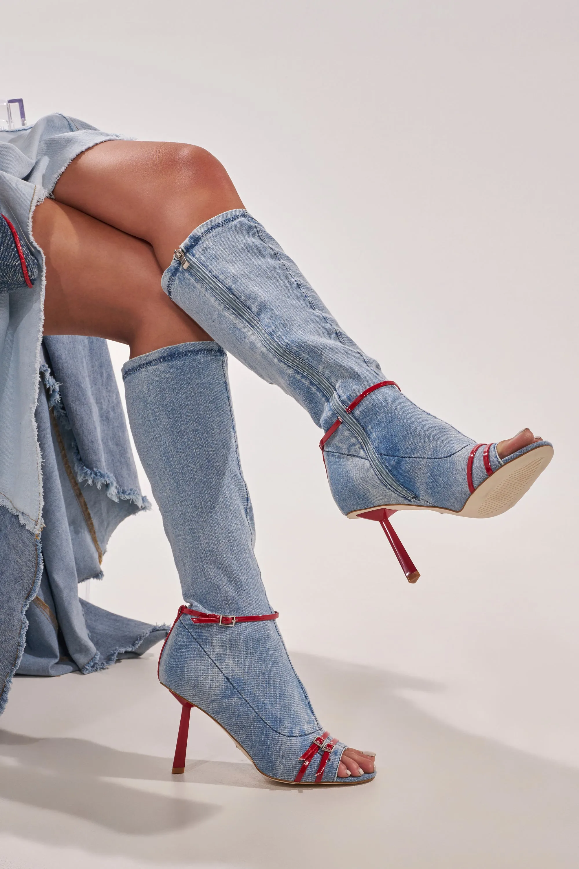 AZALEA WANG EMIRA DENIM STILETTO OPEN TOE BOOT sold by AKIRA product image thumbnail 3