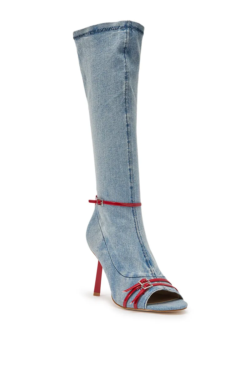 AZALEA WANG EMIRA DENIM STILETTO OPEN TOE BOOT sold by AKIRA product image thumbnail 5