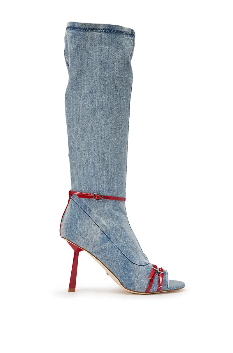 AZALEA WANG EMIRA DENIM STILETTO OPEN TOE BOOT sold by AKIRA product image thumbnail 4